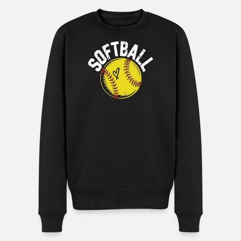Softball Illustration mit Herz - Männer Premium Bio Pullover - Schwarz