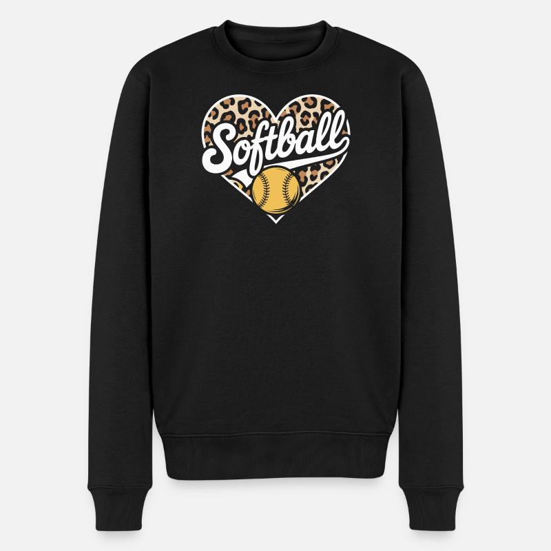 Leopard Muster Softball Herz Design - Männer Premium Bio Pullover - Schwarz