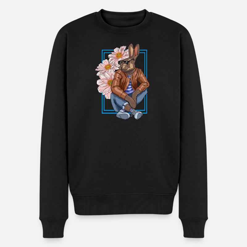 Stylischer Hasen-Charakter mit Blumen - Männer Premium Bio Pullover - Schwarz