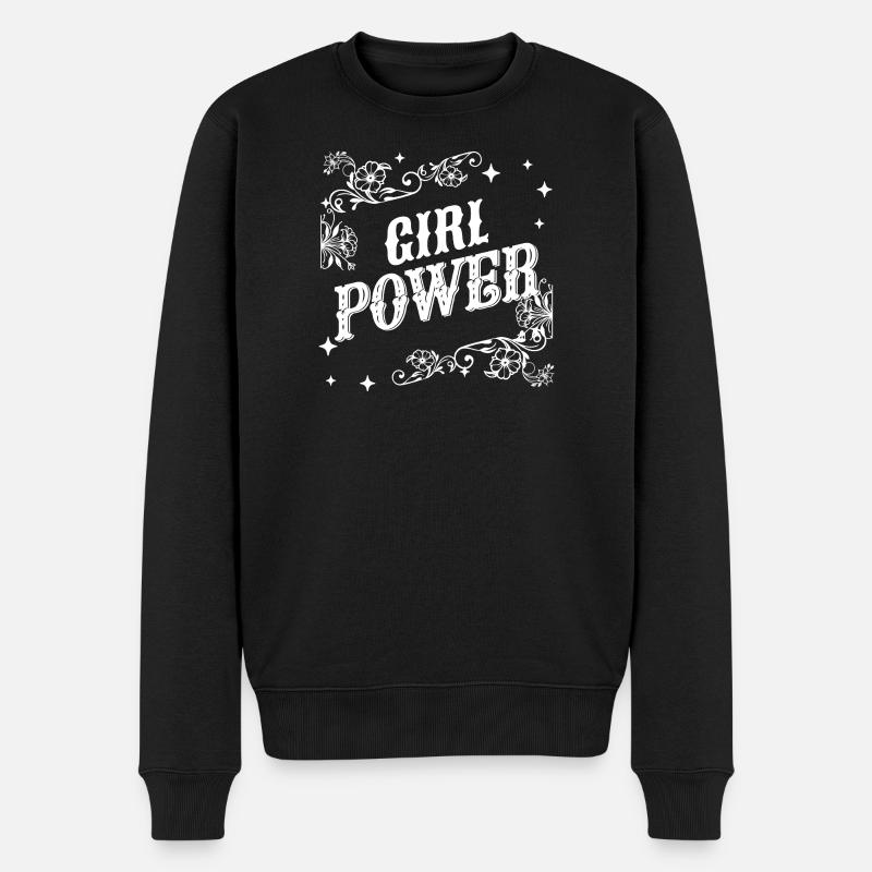 Fille Puissante Floral Contrastée - Männer Premium Bio Pullover - Schwarz