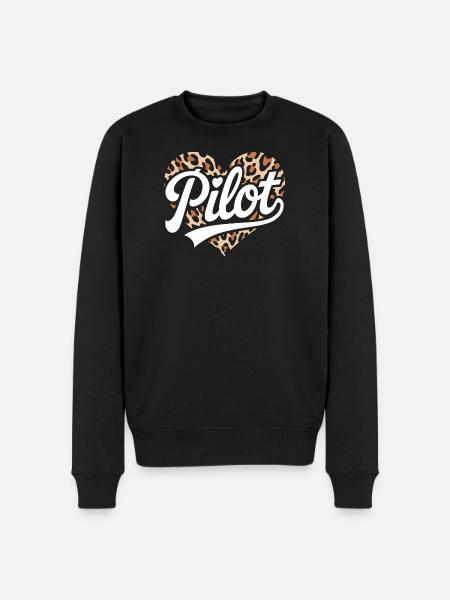 Leopardendesign mit Herz für Pilotinnen - Männer Premium Bio Pullover - Schwarz