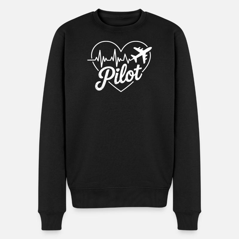 Pilot Herz Herzschlag Design - Männer Premium Bio Pullover - Schwarz