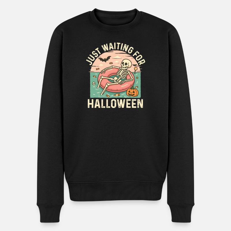 Wartet nur auf Halloween Gruseliges Skelett - Männer Premium Bio Pullover - Schwarz