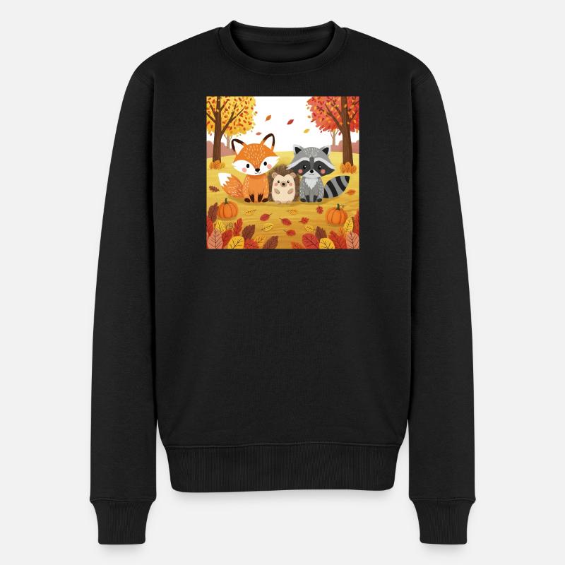 Herbstliche Waldtiere Illustration - Männer Premium Bio Pullover - Schwarz