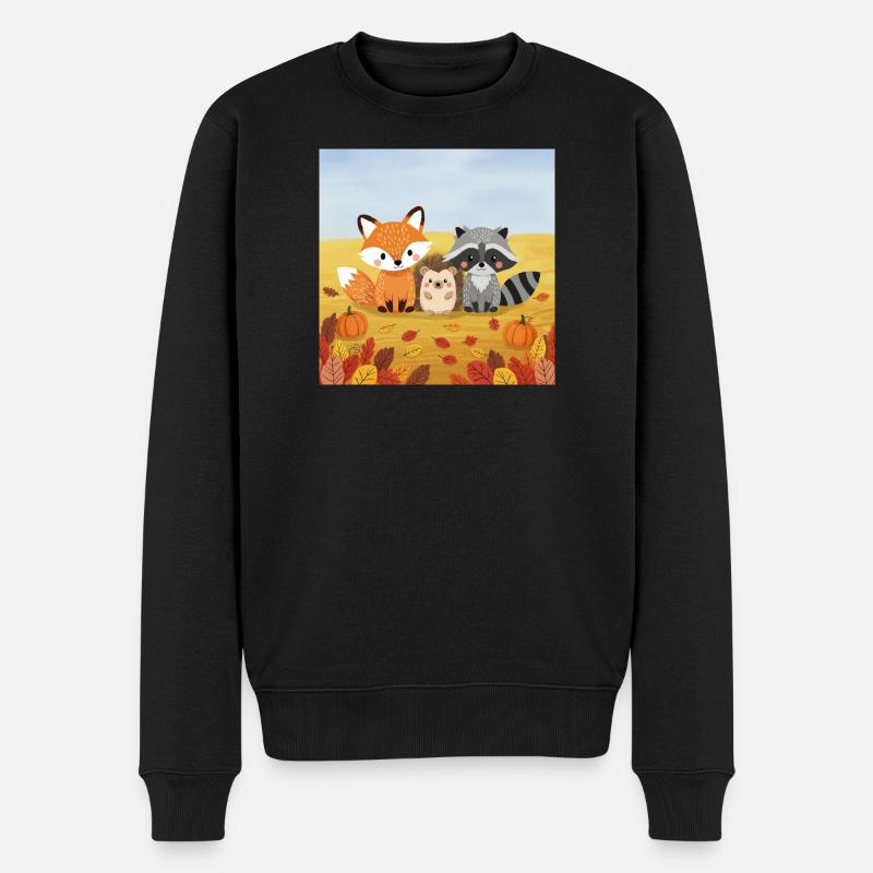 Herbstliches Waldtier-Trio - Männer Premium Bio Pullover - Schwarz