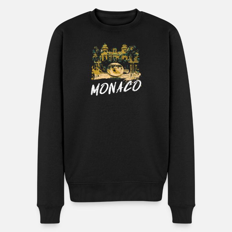Monaco façade Casino, Globe Doré - Pull Premium bio Homme - noir