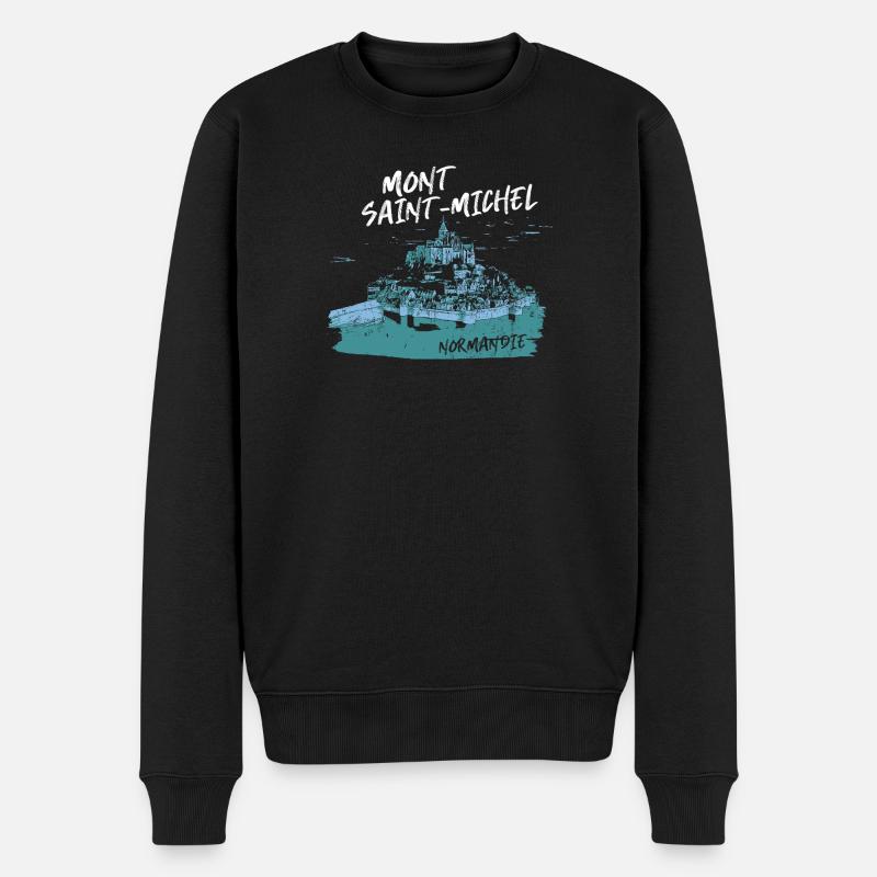 Mont Saint-Michel Blau Aquarell - Männer Premium Bio Pullover - Schwarz
