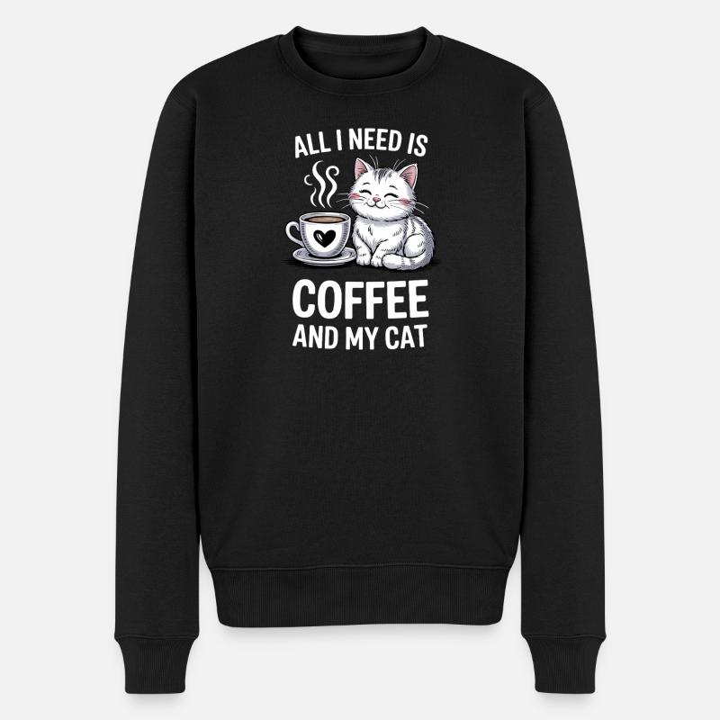 Coffee And Cat Quote Design - Männer Premium Bio Pullover - Schwarz