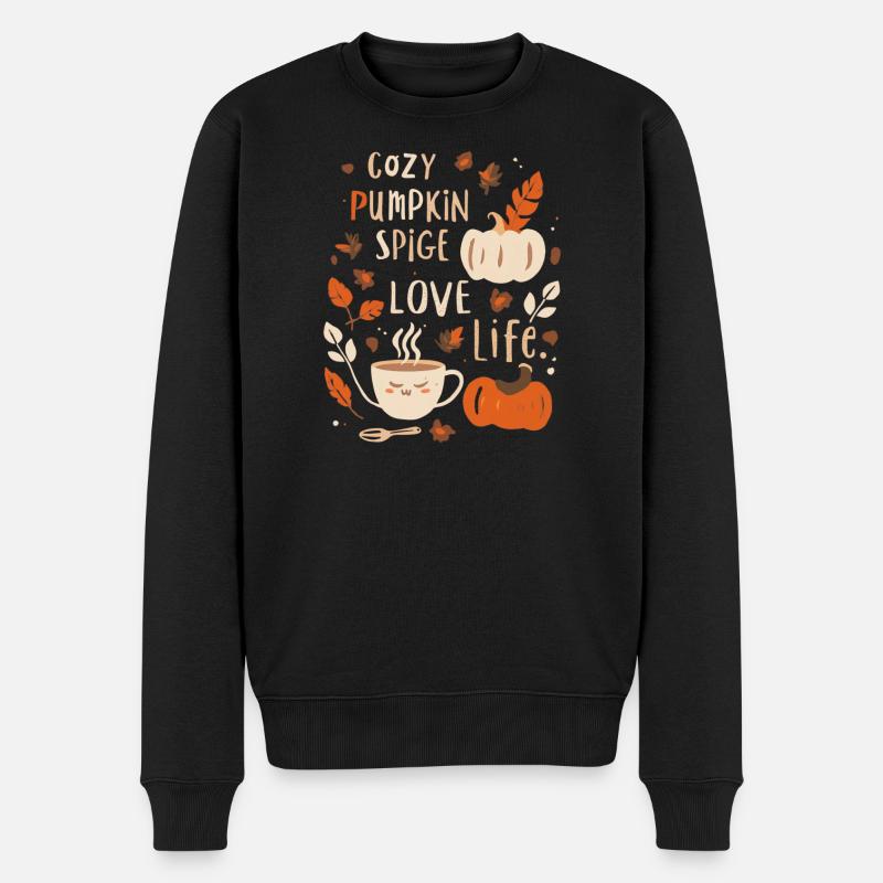 Citrouille automnale Cozy Print Pumpkin Design - Pull Premium bio Homme - noir