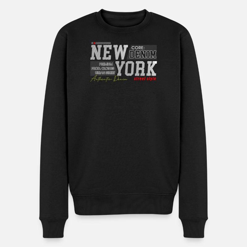 New Yorker Streetstyle Denim-Design - Männer Premium Bio Pullover - Schwarz