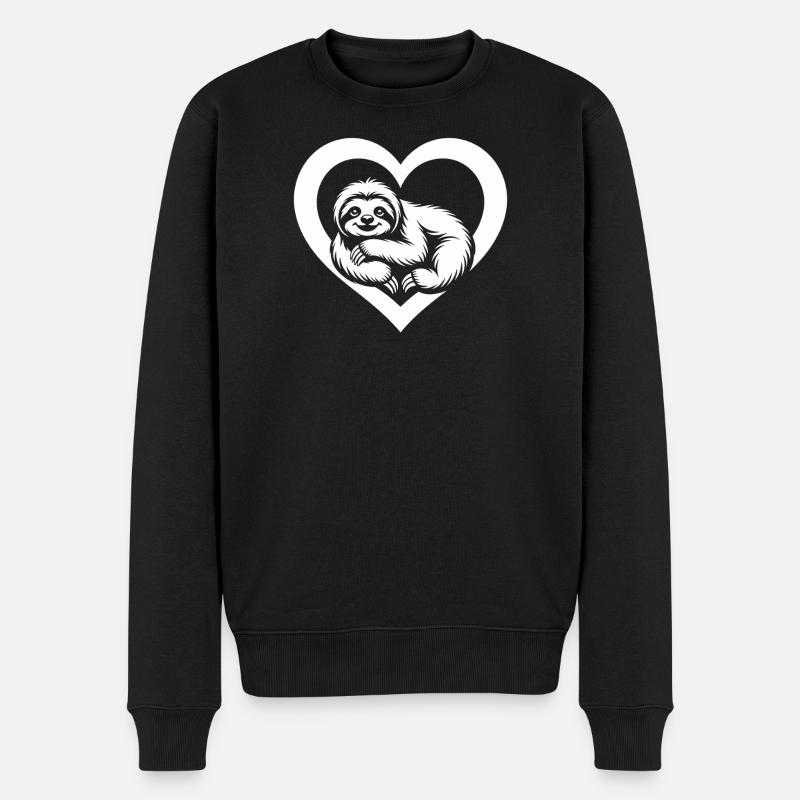Faultier mit Herzmotiv - Männer Premium Bio Pullover - Schwarz