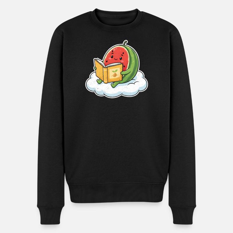 Melon kawaii en lisant - Pull Premium bio Homme - noir