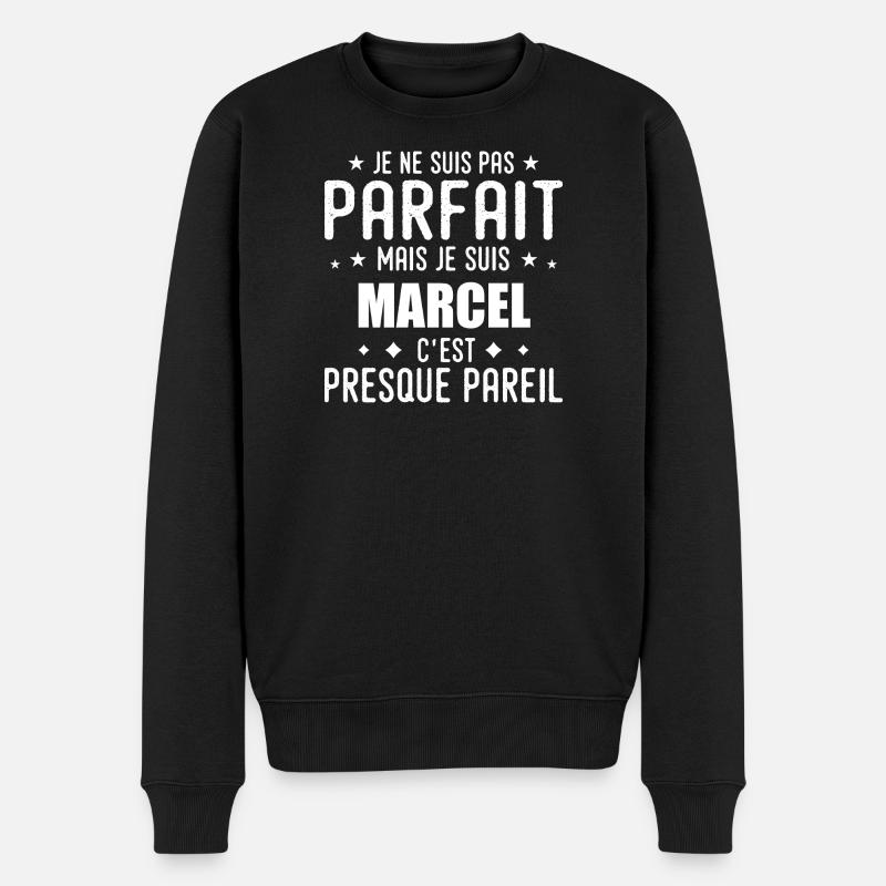 Marcel: authentisch, unvollkommen, oben, Perfektion - Männer Premium Bio Pullover - Schwarz