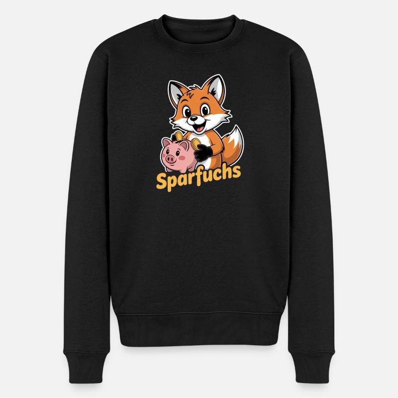 Sparfuchs Mit Sparschwein Und Muenzen - Männer Premium Bio Pullover - Schwarz