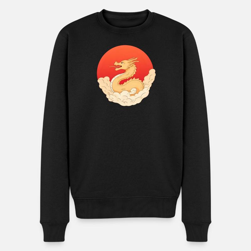 Goldener Drache – Japan Anime Sonne & Wolken - Männer Premium Bio Pullover - Schwarz