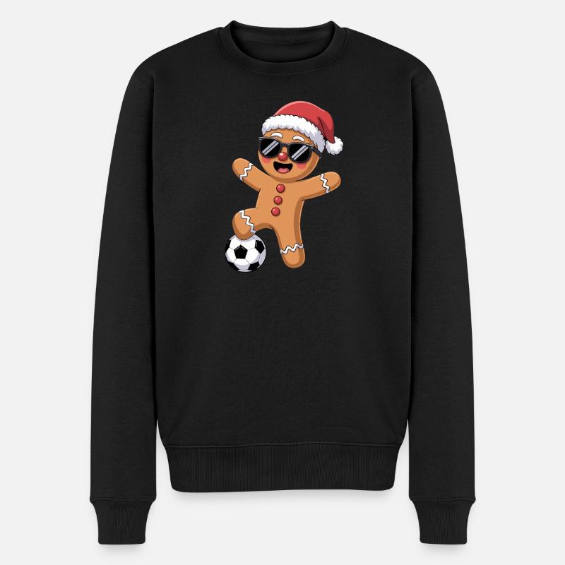 Festive Christmas Soccer Cartoon - Männer Premium Bio Pullover - Schwarz
