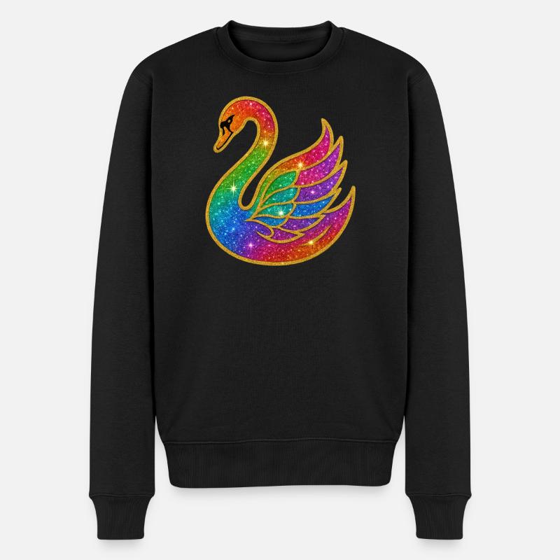 Regenbogen Glitzer Schwan Mutter - Männer Premium Bio Pullover - Schwarz