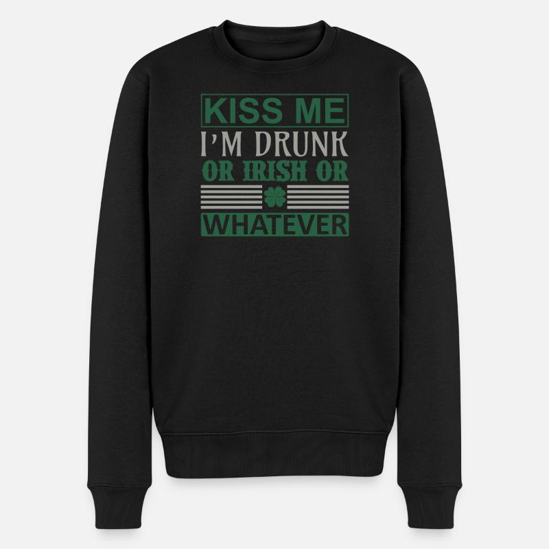 Kiss me drunk irish - Männer Premium Bio Pullover - Schwarz