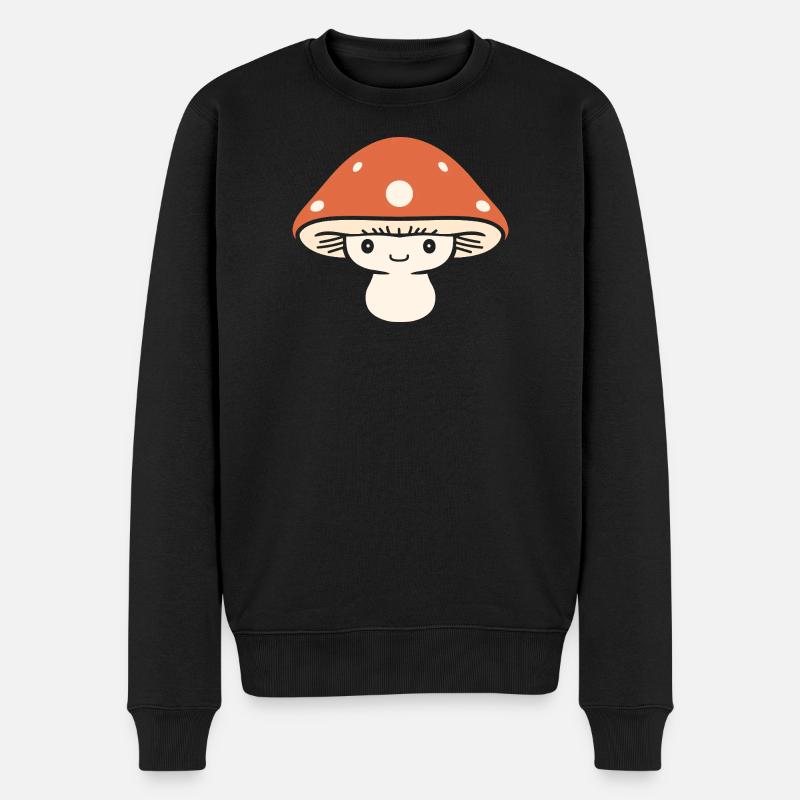 Champignon kawaii orange à pois - Pull Premium bio Homme - noir