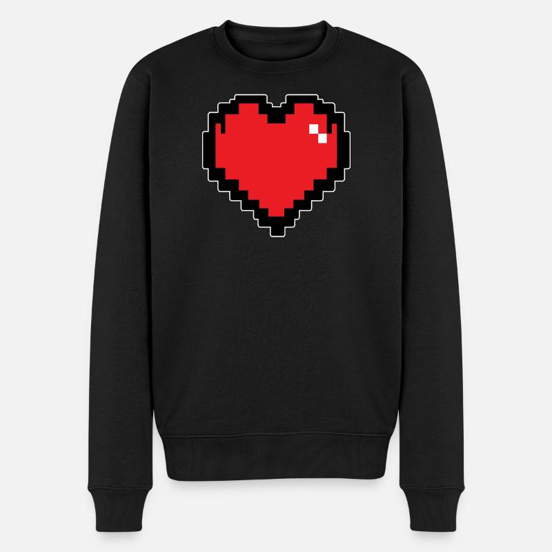 Retro Rotes Pixelherz - Männer Premium Bio Pullover - Schwarz