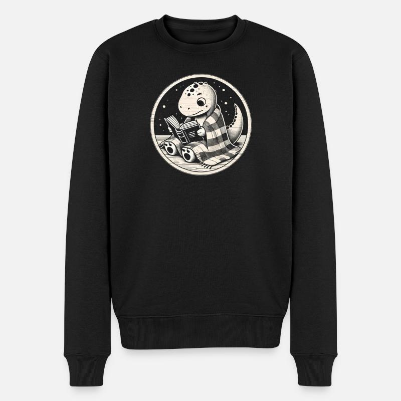 Gemütlicher Lese-Dinosaurier - Männer Premium Bio Pullover - Schwarz