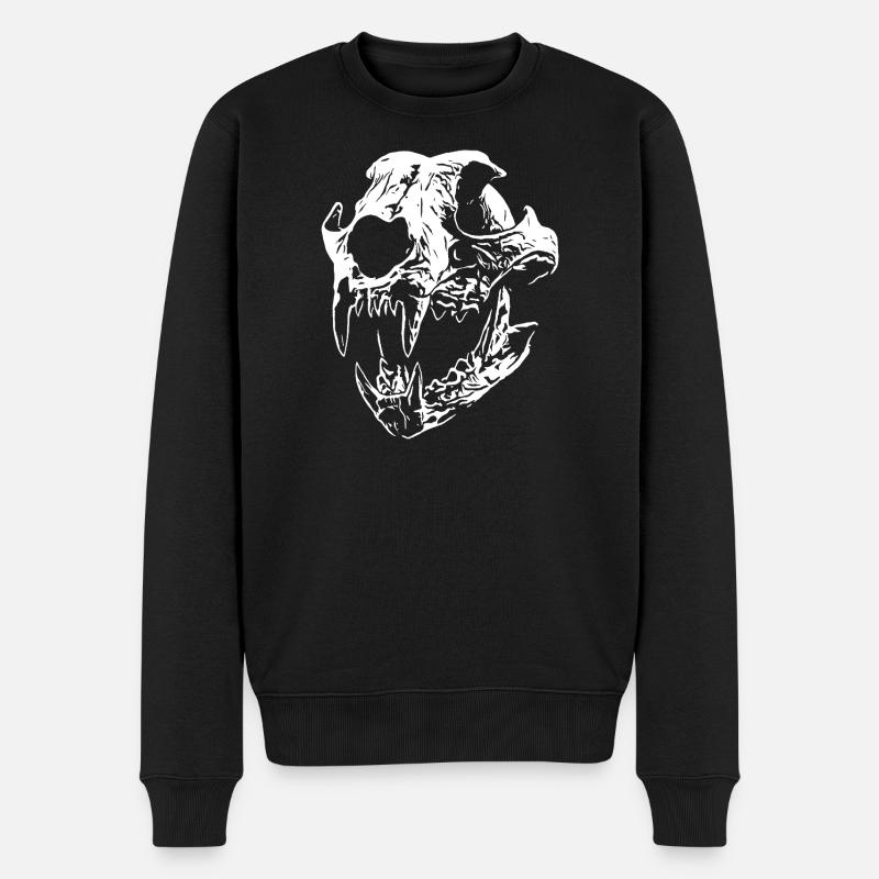Smilodon Schädel mit scharfen Zähnen - Männer Premium Bio Pullover - Schwarz