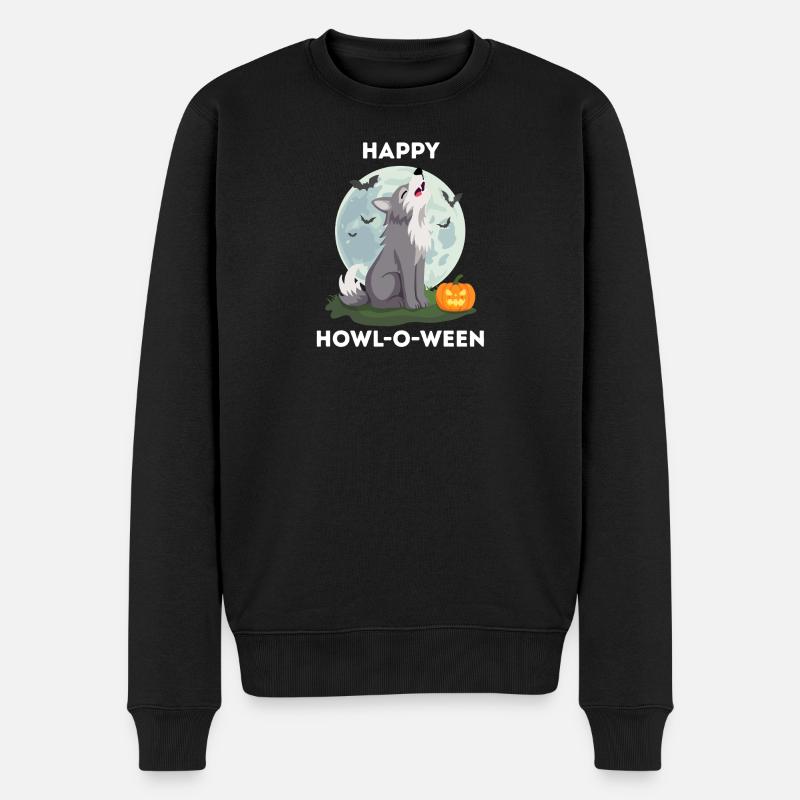 Lustiges Halloween – Howl-o-ween Wolf - Männer Premium Bio Pullover - Schwarz