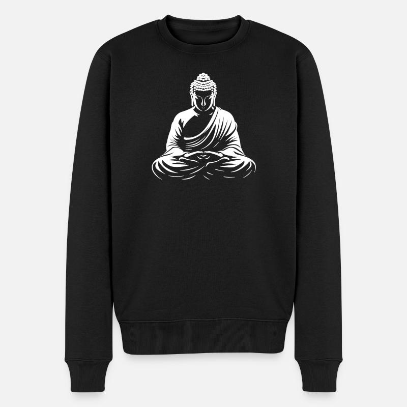 Buddha bei Meditation weiß - Männer Premium Bio Pullover - Schwarz