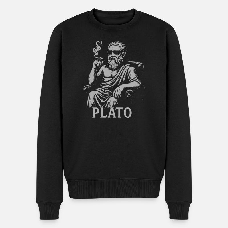 Platon, der antike Philosoph, als Hipster - Männer Premium Bio Pullover - Schwarz