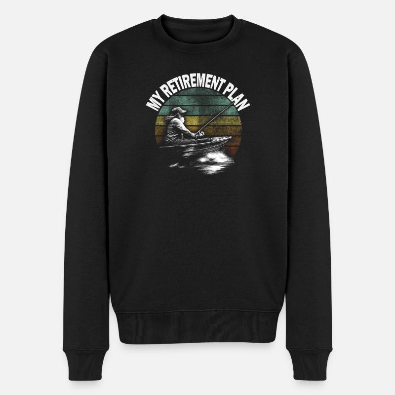 Mein Ruhestand Plan: Angler im Boot - Männer Premium Bio Pullover - Schwarz