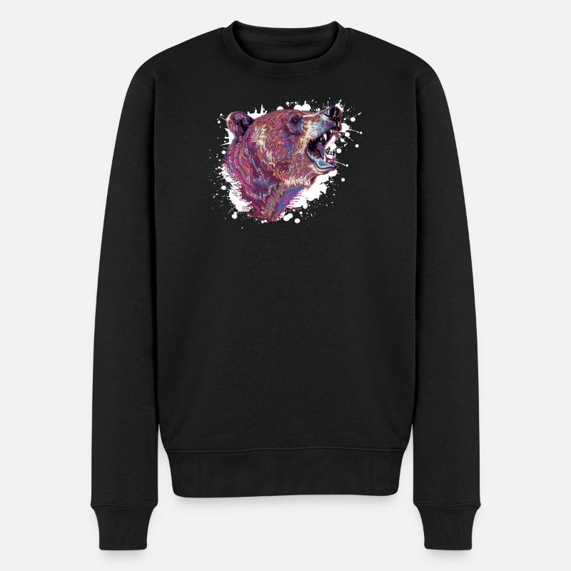 Neon-Splash Bärenkopf - Männer Premium Bio Pullover - Schwarz