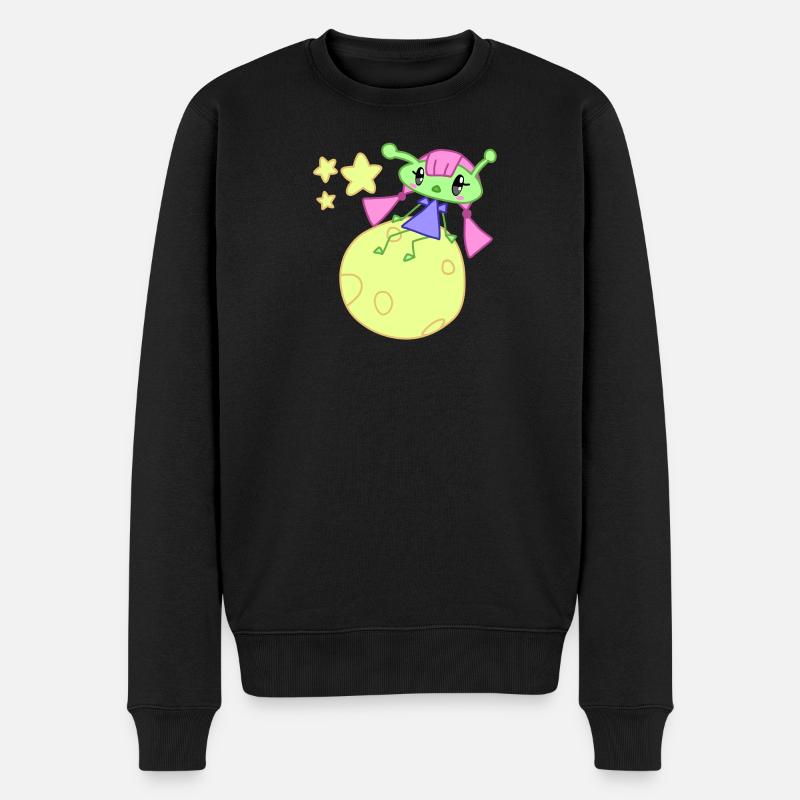 Alien auf Mond mit Sternen - Männer Premium Bio Pullover - Schwarz