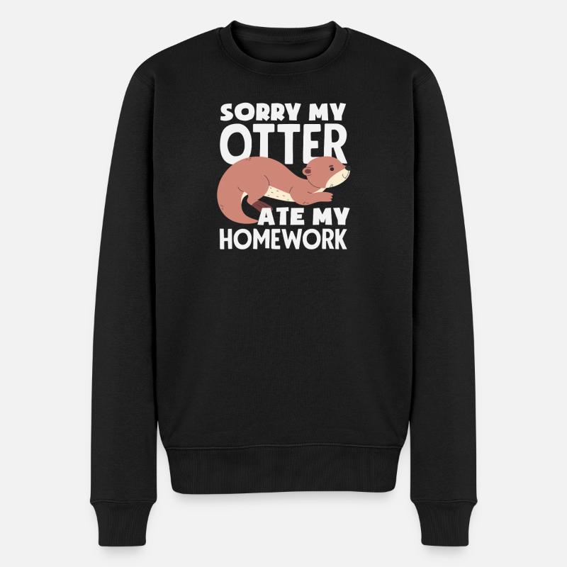 Seeotter Cartoon Hausaufgaben - Männer Premium Bio Pullover - Schwarz