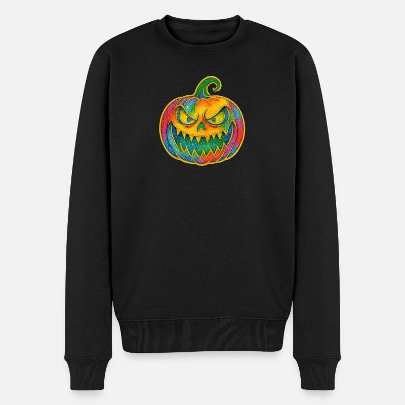 Regenbogen Kürbis Grinsen - Männer Premium Bio Pullover - Schwarz