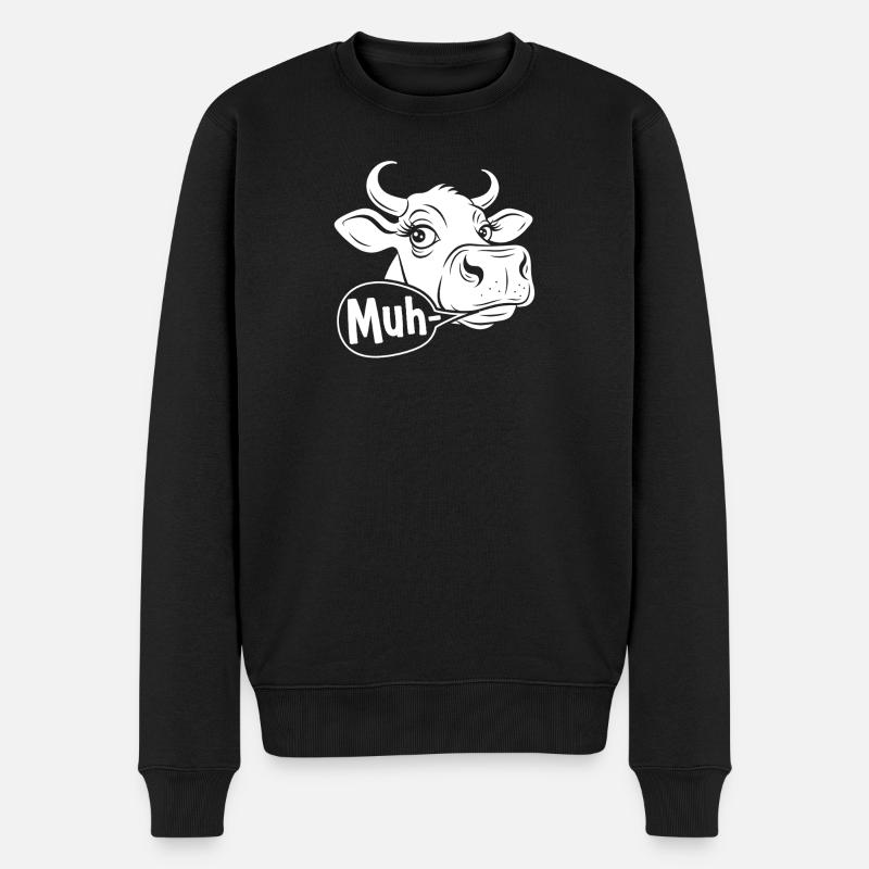 Muh Kuh Cartoon Spruch - Männer Premium Bio Pullover - Schwarz