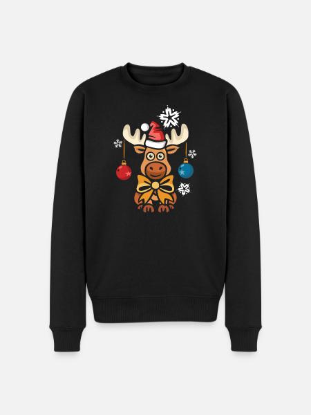 Christmas moose with hat and bow - Men's Premium Organic Jumper - black