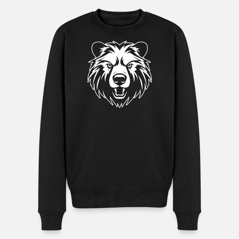 Bär Kopf - Männer Premium Bio Pullover - Schwarz