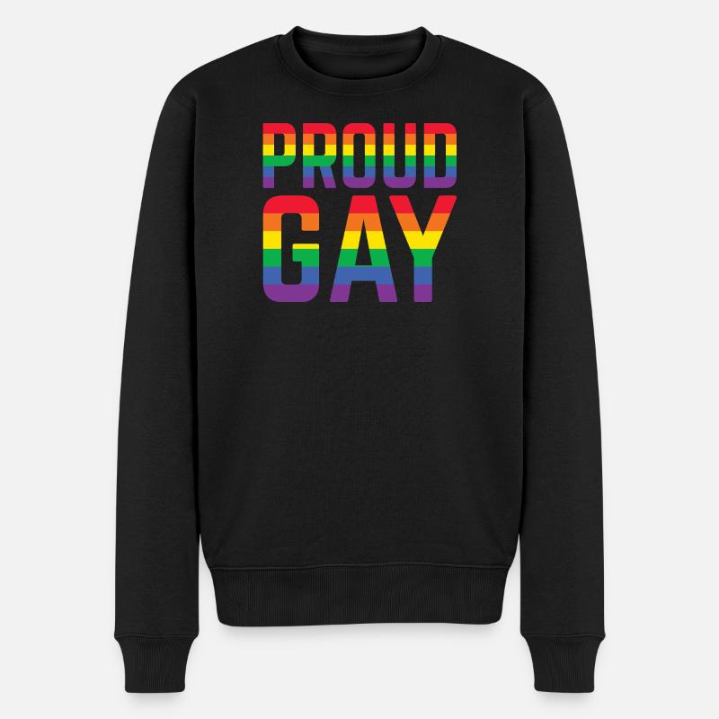Proud Gay Regenbogen Schriftzug - Männer Premium Bio Pullover - Schwarz