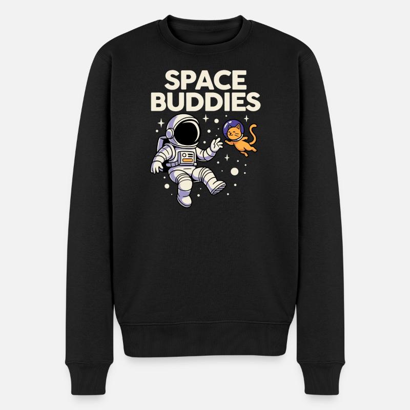 Weltraumfreunde: Astronautenkatze - Männer Premium Bio Pullover - Schwarz