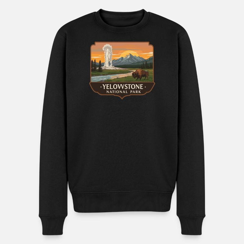 Yellowstone Geysir Bison Patch - Männer Premium Bio Pullover - Schwarz