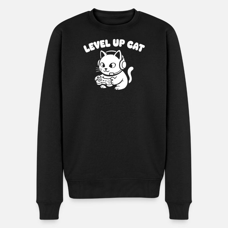 Level Up Cat Gaming - Männer Premium Bio Pullover - Schwarz