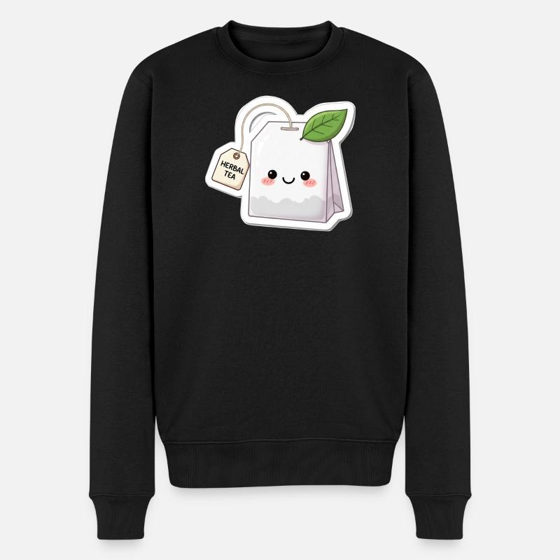 Kawaii Kräutertee Beutel Illustration - Männer Premium Bio Pullover - Schwarz