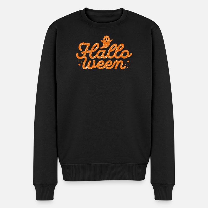 Halloween Orange Glitzer Geist - Männer Premium Bio Pullover - Schwarz