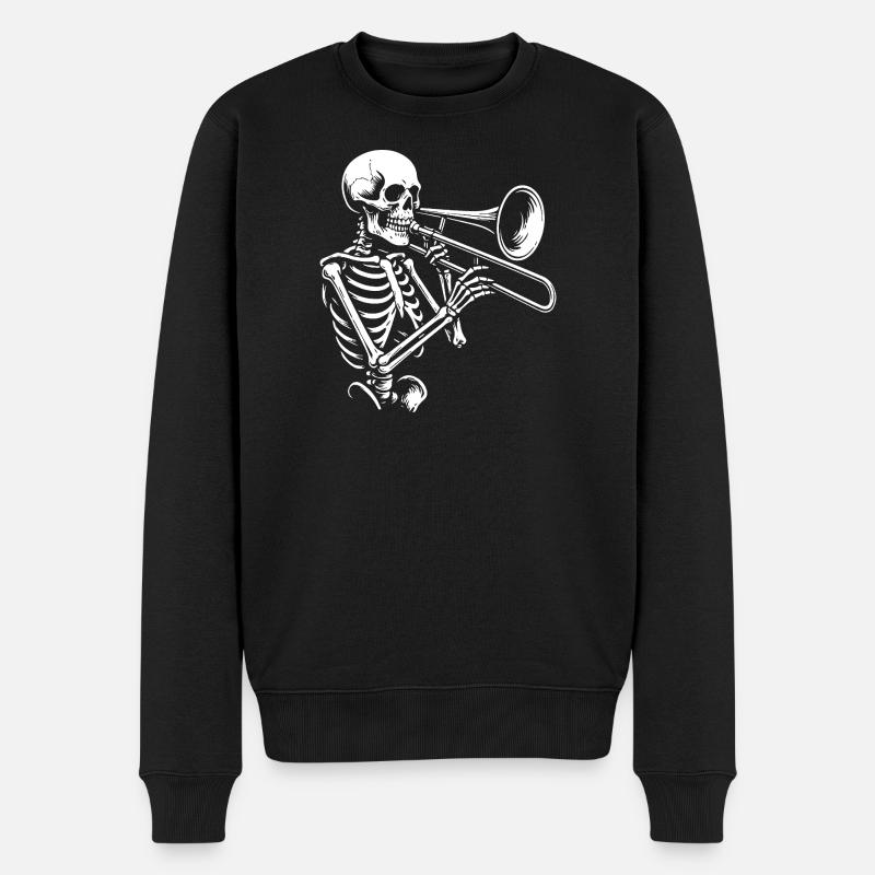 Skelett Trompete Jazz Silhouette - Männer Premium Bio Pullover - Schwarz