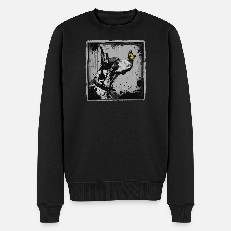 Lustige Dogge und Schmetterling - Männer Premium Bio Pullover - Schwarz