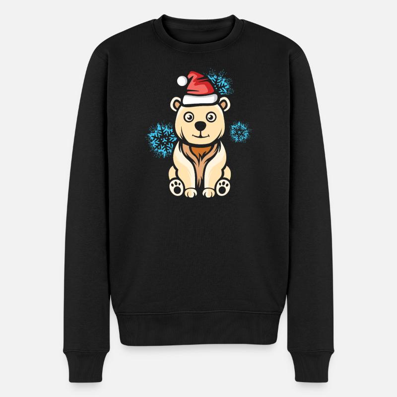 Weihnachts Eisbär mit Schneeflocken - Männer Premium Bio Pullover - Schwarz