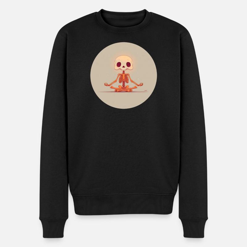 Skelett Meditationspose in Orange - Männer Premium Bio Pullover - Schwarz