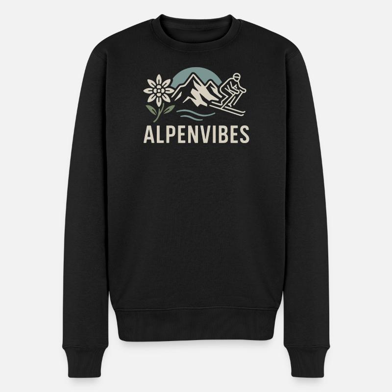 AlpenVibes Berglandschaft Skifahrer - Männer Premium Bio Pullover - Schwarz