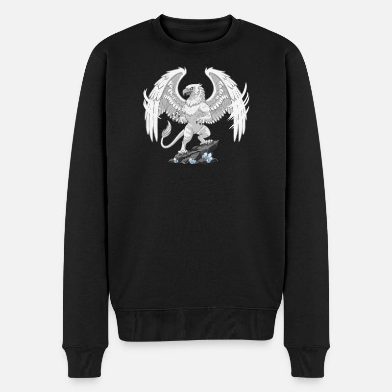 Mythischer Greif auf dem Kristallfelsen - Männer Premium Bio Pullover - Schwarz