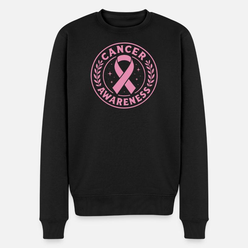 Rosa Krebs-Bewusstseinsband - Männer Premium Bio Pullover - Schwarz
